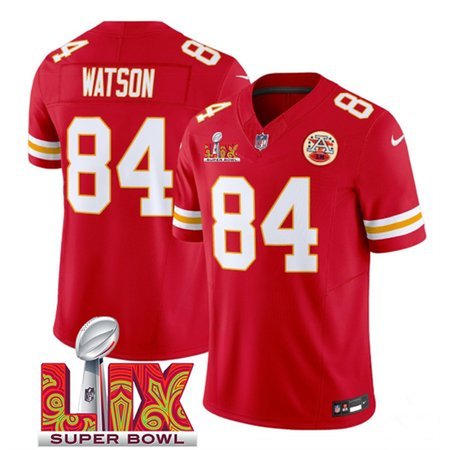 Men's Kansas City Chiefs #84 Justin Watson Red 2025 Super Bowl LIX Patch F.U.S.E. Vapor Limited Stitched Football Jersey